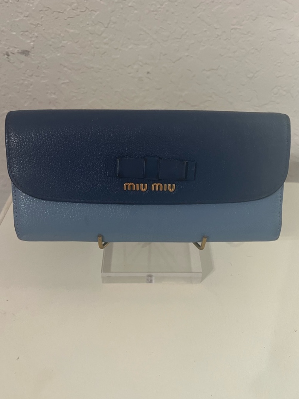 Miu Miu Two-Tone Navy and Sky Blue Leather Wallet Flap
